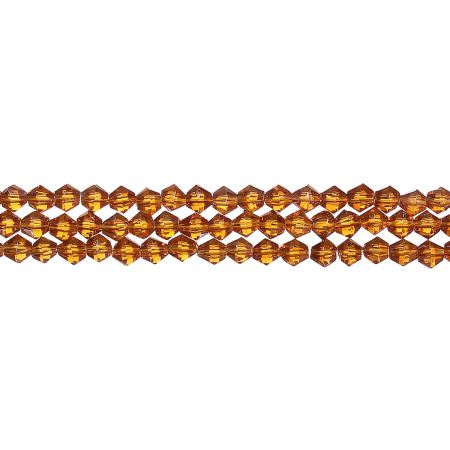 Бусины стеклянные, 4-5мм, граненые, биконусы, темно-янтарные с перламутровым покрытием, 78 шт., низка