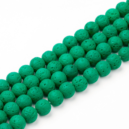 <p>Бусины из натуральной вулканической лавы (вулканического туфа), тонированной в синевато-зеленый цвет. Оттенок может отличаться от фотографии. Бусины матовые. Могут немного отличаться по форме и размеру. Цена за низку длиной примерно 38 см (около 64 бусин, фасуются без проверки каждой бусины на дефекты). Бусины могут быть покрыты пылью от сверления, рекомендуется их протереть или промыть перед использованием.</p>