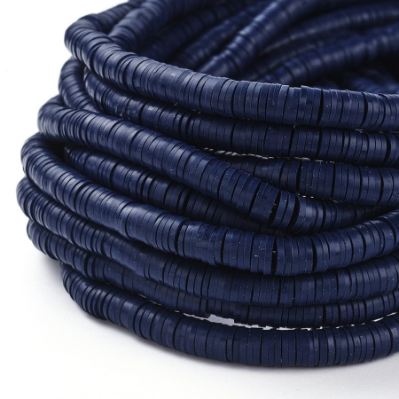 <p>Плоские круглые бусины - чипсы (диски, рондели heishi) ручной работы из полимерной глины (пластики). Бусины могут немного отличаться по форме и размеру. Оттенок может отличаться от фотографии. Цвет: темно-синий, могут быть более матовые, чем на фотографии. Бусины довольно мягкие, гибкие, напоминают каучук (иногда их называют резиновые). Цена за низку длиной около 43 см, около 350-400 бусин.</p>