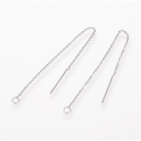 Пусеты, 100х0.8мм, протяжки (с цепочкой), базовый материал - нержавеющая сталь, без покрытия, 2 пары