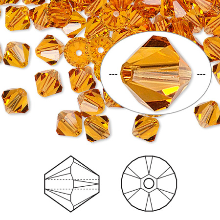 Бусина Swarovski, 6мм, Биконус (#5328), янтарный (цвет 203), 10 шт.