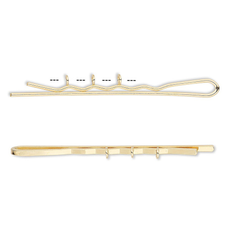 Основа для заколки-невидимки, 55мм, с тремя петельками, базовый материал - сталь, позолоченная, 1 шт.