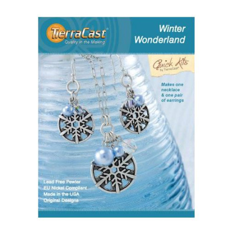Набор для сборки комплекта украшений, TierraCast, серьги и кулон Winter Wonderland, посеребренные