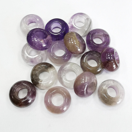 Бусина каменная, аметист, 14х8мм, рондель, с большим отверстием, 1 шт.