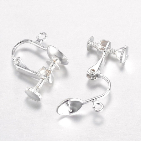 Основы под клипсы, 16х8мм, с чашей со штифтом и петелькой, закручивающиеся, базовый материал - латунь, серебристого цвета, пара