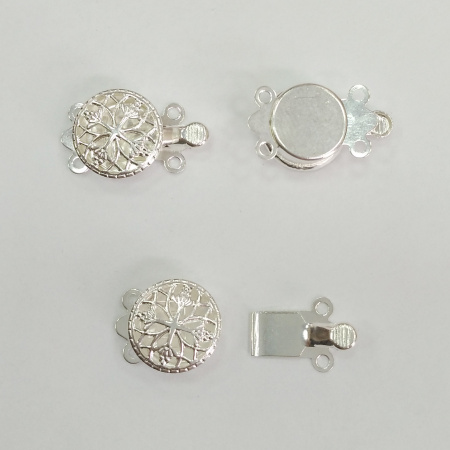 Застежка, 19х12мм, на две нити, ажурный круг, базовый материал - латунь, посеребренный, 1 шт.
