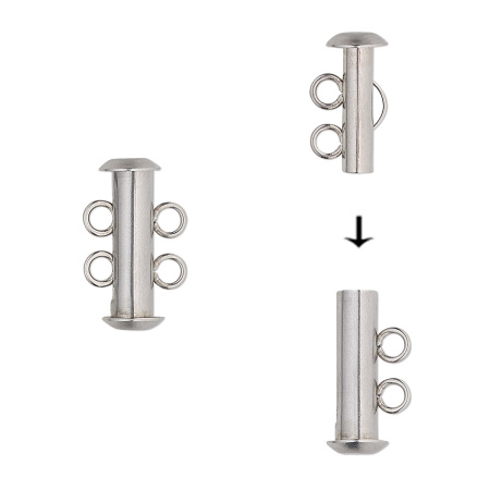 Застежка, 16х11мм, трубочка-слайдер на две нити, базовый материал - нержавеющая сталь, без покрытия, 1 шт.