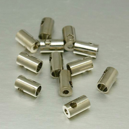 Концевики, 6.5х3.7мм, цилиндры со сквозным и поперечным отверстиями, базовый материал - латунь, стального цвета, пара