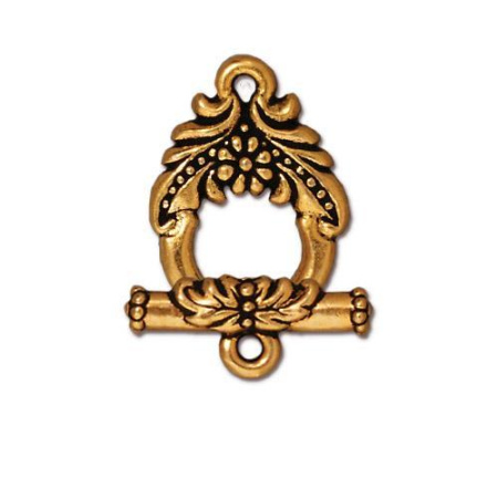 Застежка, 17.5х12.5мм, TierraCast, тогл, Венок, базовый материал - оловянный сплав, позолоченный с чернением, 1 шт.