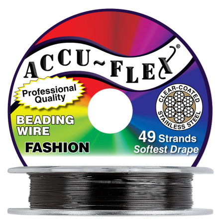 <p>Профессиональный ювелирный тросик Accu-Flex с нейлоновым покрытием. 49-жильный тросик премиум-класса. Благодаря большому количеству металлических струн внутри, этот тросик очень прочный и гибкий. Цвет черный. Цена за катушку 100 футов (30.4 метра).</p>