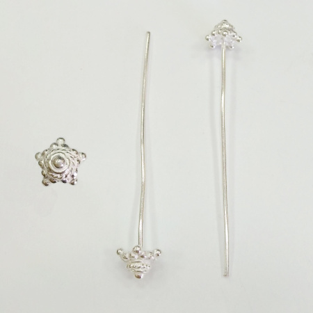 Пины с фигурной головкой, 57х1мм, Индия, базовый материал - латунь, посеребренные, 10 шт. Пины с фигурной головкой, 57х1мм, Индия, базовый материал - латунь, посеребренные, 10 шт.