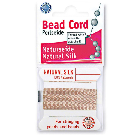 <p>Прочная нить из высококачественного натурального 100% шелка, произведена компанией Griffin (Германия). К нити прикреплена проволочная иголочка. Идеально подходит для использования с жемчугом и натуральными камнями. Толщина около 0,7 мм. Оттенок может отличаться от фотографии и в разных поставках. Цена за моток 2 метра.</p>