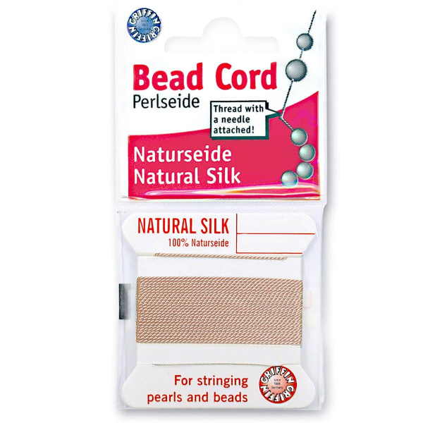 <p>Очень толстая и прочная нить из высококачественного натурального 100% шелка, произведена компанией Griffin (Германия). К нити прикреплена проволочная иголочка. Идеально подходит для использования с жемчугом и натуральными камнями. Толщина около 1,02 мм. Цена за моток 2 метра.</p>