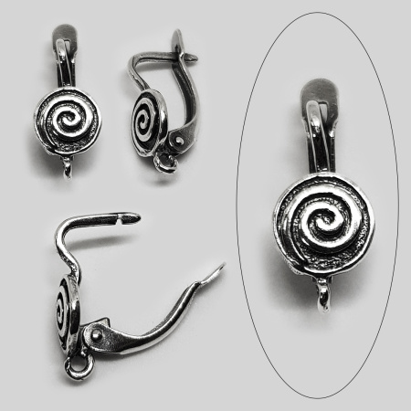 Швензы закрытые, 17х8мм, с английским замком, Спираль, базовый материал - латунь, посеребренные с чернением, пара, УЦЕНКА