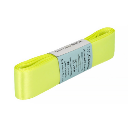 Лента атласная, Gaммa, 25мм, ярко-лимонная №058, моток, 5 метров Лента атласная, Gaммa, 25мм, ярко-лимонная №058, моток, 5 метров