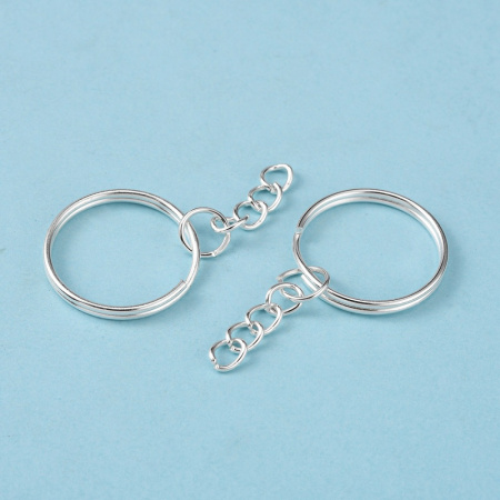 Основа под брелок, 47х25мм, кольцо двойное, с цепочкой, базовый материал - железо, серебристого цвета, около 21 грамм Основа под брелок, 47х25мм, кольцо двойное, с цепочкой, базовый материал - железо, серебристого цвета, около 21 грамм