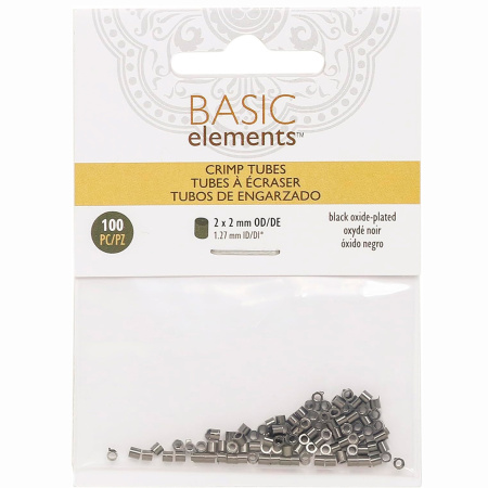 Кримпы, 2х2мм, Bead Smith, трубочки, базовый материал - латунь, вороненая сталь, 100 шт.