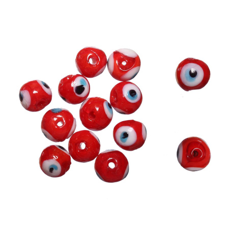 <p>Оттенок может отличаться от фотографии: в некоторых поставках бусины более темные и полупрозрачные. 
Круглая бусина из стекла с глазками, ручная работа. Диаметр отверстия около 1 мм. Цена за 10 шт.</p><p>ВНИМАНИЕ: отверстие может быть сделано не очень аккуратно, бусины могут немного отличаться по форме и размеру.</p>