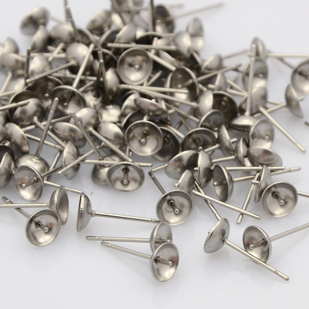 Пусеты, 6мм, с чашей и штифтом, базовый материал - нержавеющая сталь, без покрытия, пара