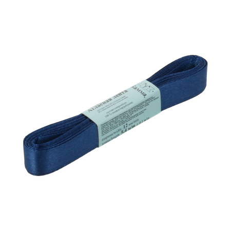 Лента атласная, Gaммa, 12мм, темно-синяя №038, моток, 5 метров Лента атласная, Gaммa, 12мм, темно-синяя №038, моток, 5 метров