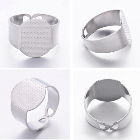 Основа для кольца, регулируемого размера, с плоской овальной платформой 15.3х12мм, базовый материал - латунь, стального цвета, 2 шт.