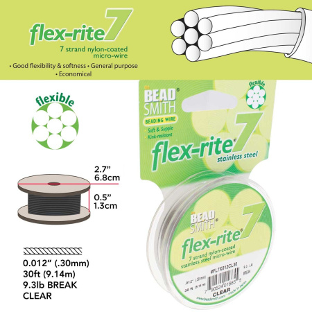 <p>Ювелирный тросик Flex-Rite с нейлоновым покрытием. 7-жильный тросик. Цвет стальной (темно-серебристый). Оттенок может отличаться от фотографии. Цена за катушку 30 футов (9.1 метра).</p>