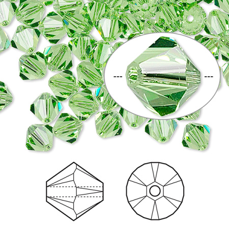 Бусина Swarovski, 6мм, Биконус (#5328), темный хризолит (цвет 214), 10 шт.