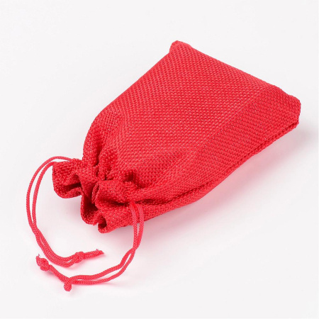 Мешочек из джутовой мешковины с добавлением синтетических волокон, 14х10см, красного цвета, 5 шт.