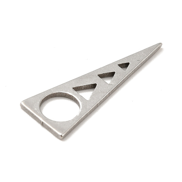 <p>Не темнеющая фурнитура из нержавейки. Гладкая плоская двусторонняя подвеска - резной треугольник с геометрическим узором. Подвеска сделана из нержавеющей гипоаллергенной стали (марка 201: используется в пищевой промышленности, не окисляется, не темнеет, не облезает). Эти подвески отлично подходят для создания серег и кулонов. Оттенок может отличаться от фотографии. Цена за 5 шт.</p>