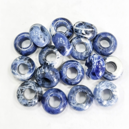 Бусина каменная, содалит, 14х8мм, рондель, с большим отверстием, 1 шт.