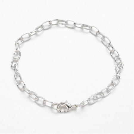 Цепочка для браслета, 7х4мм, базовый материал - железо, серебристого цвета, 20-21 см, готовая, 5 шт.