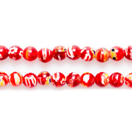 Бусины миллефиори, 8мм, красные, 45 шт., низка