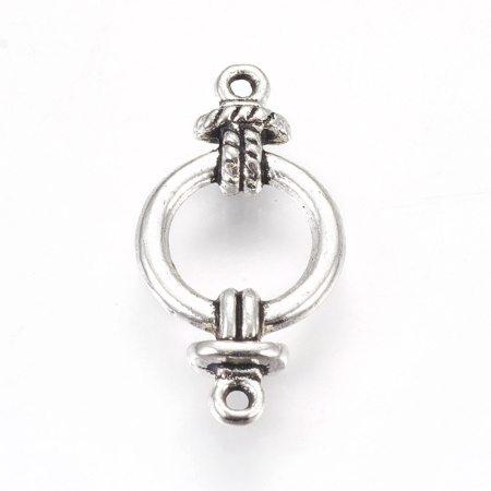 Коннектор, 26х12.5мм, кольцо с двумя узлами, базовый материал - цинковый сплав, стиль тибетское серебро, 1 шт.