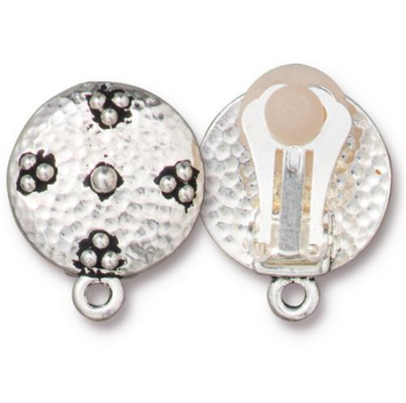 Основы под клипсы, 19.5х16мм, TierraCast, Круг с пупырышками, с петелькой, базовый материал - сталь, посеребренные с чернением, пара