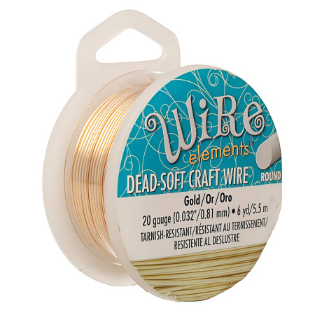 Проволока гибкая, 0.812мм, Wire elements (Craft Wire), не темнеющая, золотистого цвета, катушка, 5.5 метров Проволока гибкая, 0.812мм, Wire elements (Craft Wire), не темнеющая, золотистого цвета, катушка, 5.5 метров
