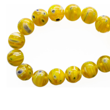 Бусины миллефиори, 8мм, желтые с синим, 45 шт., низка