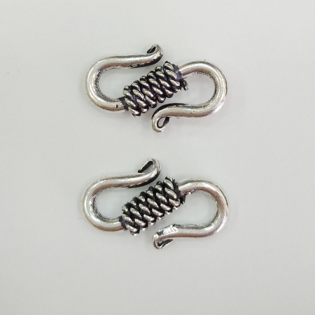 Застежка, 19.5х9.5мм, Индия, крючок, с витым узором, базовый материал - латунь, посеребренный с чернением, 5 шт.
