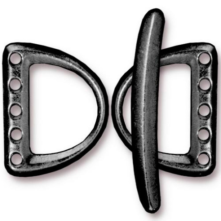 Застежка, 19х16мм, TierraCast, тогл D-образный, на пять нитей, базовый материал - оловянный сплав, вороненая сталь, 1 шт.