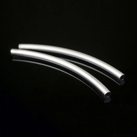 Бусина металлическая, 45х2.6мм, Корея, трубочка изогнутая, базовый материал - латунь, матовый родий, 1 шт.