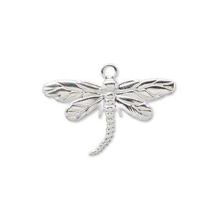 Подвеска, 26х15мм, стрекоза, базовый материал - латунь, посеребренная, 5 шт.