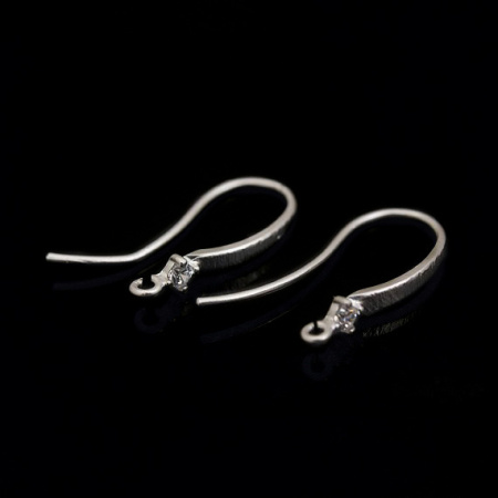 Швензы открытые, 17х3мм, Корея, с фианитом, базовый материал - латунь, матовый родий, пара