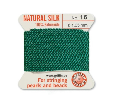<p>Очень толстая и прочная нить из высококачественного натурального 100% шелка, произведена компанией Griffin (Германия). К нити прикреплена проволочная иголочка. Идеально подходит для использования с жемчугом и натуральными камнями. Толщина около 1,05 мм. Оттенок может отличаться от фотографии и в разных поставках. Цена за моток 2 метра.</p>