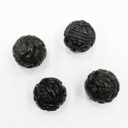 Бусина каменная, обсидиан, черный, резной, сорт 2, 19-22мм, 1 шт.