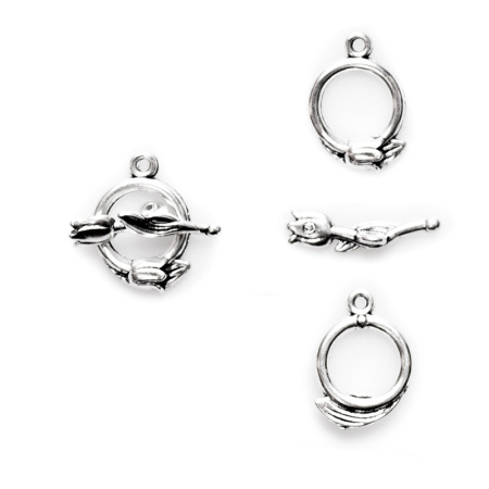 Застежка, 20х14мм, тогл, тюльпан, базовый материал - цинковый сплав, стиль тибетское серебро, 1 шт., УЦЕНКА