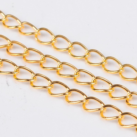 Цепочка отрезная (без замка), 4х2.5-3мм, витая, базовый материал - железо, золотистого цвета, 2 метра