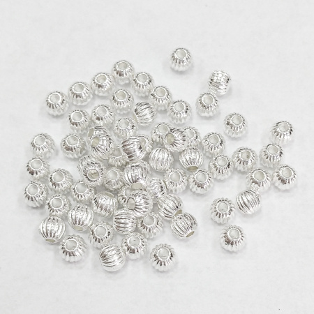 Бусина металлическая, 4мм, с бороздками, базовый материал - цинковый сплав, серебристого цвета, 10 грамм