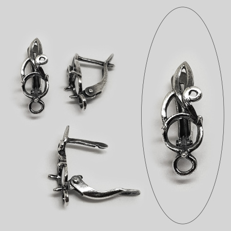 Швензы закрытые, 18х7мм, с английским замком, Мелодия, с оправами для кристаллов, базовый материал - латунь, посеребренные с чернением, пара Швензы закрытые, 18х7мм, с английским замком, Мелодия, с оправами для кристаллов, базовый материал - латунь, посеребренные с чернением, пара