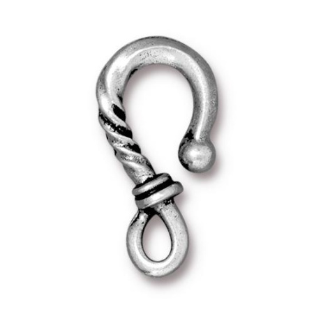 Застежка, 25х12мм, TierraCast, Витой крючок, базовый материал - оловянный сплав, посеребренный с чернением, 1 шт.