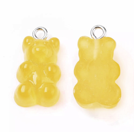 Подвеска акриловая, 21х11х6.5мм, желейный мишка, базовый материал - акрил, лимон (желтый), 1 шт.