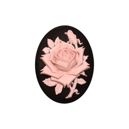 Камея акриловая, 40х30мм, роза, розовая на черном, 1 шт.